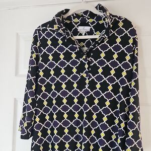 Jude Connally White and Blue Buttoned Midi Dress